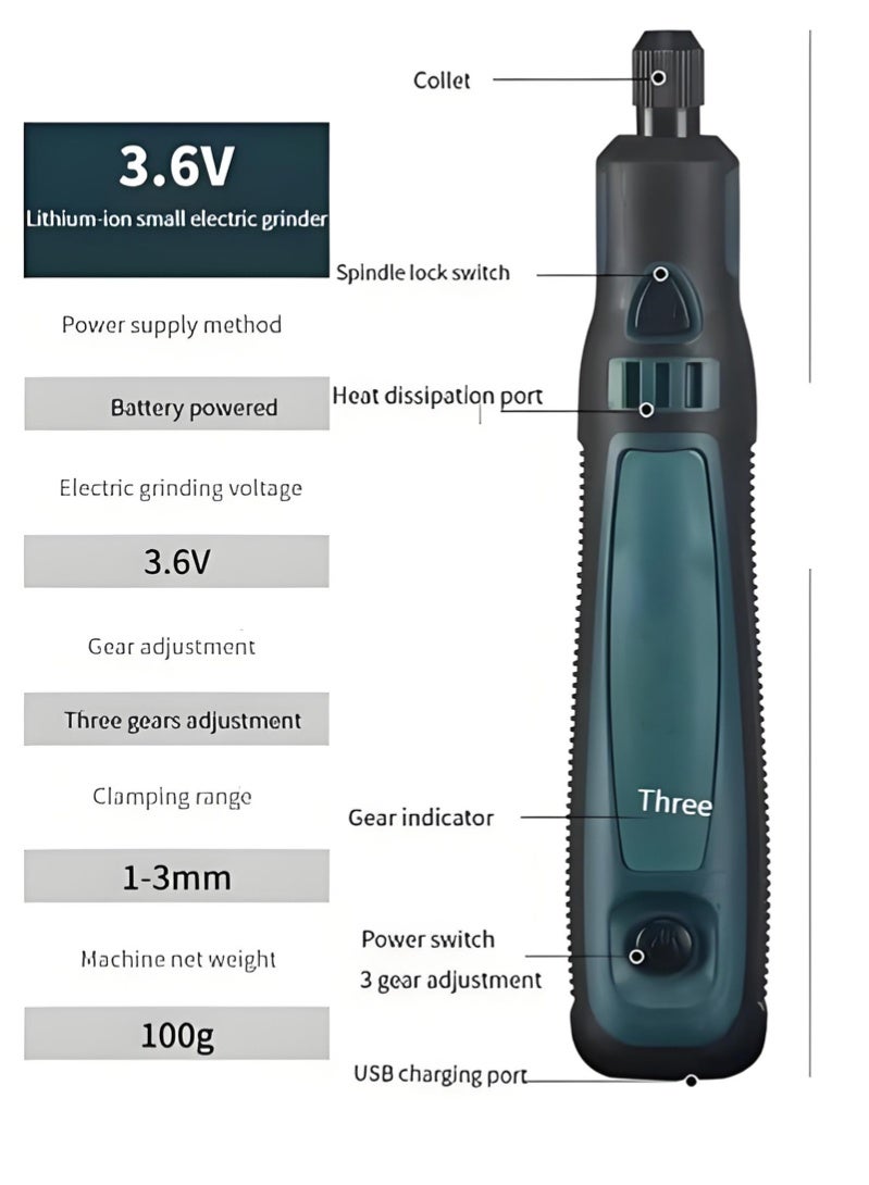 1 Set DIY Small Electric Grinder, Household Hand-held Electric Polishing Tool For Jade Engraving, USB Rechargeable Electric Grinder Set Mini Small Electric Grinder Pen, Power Tool - Image 4